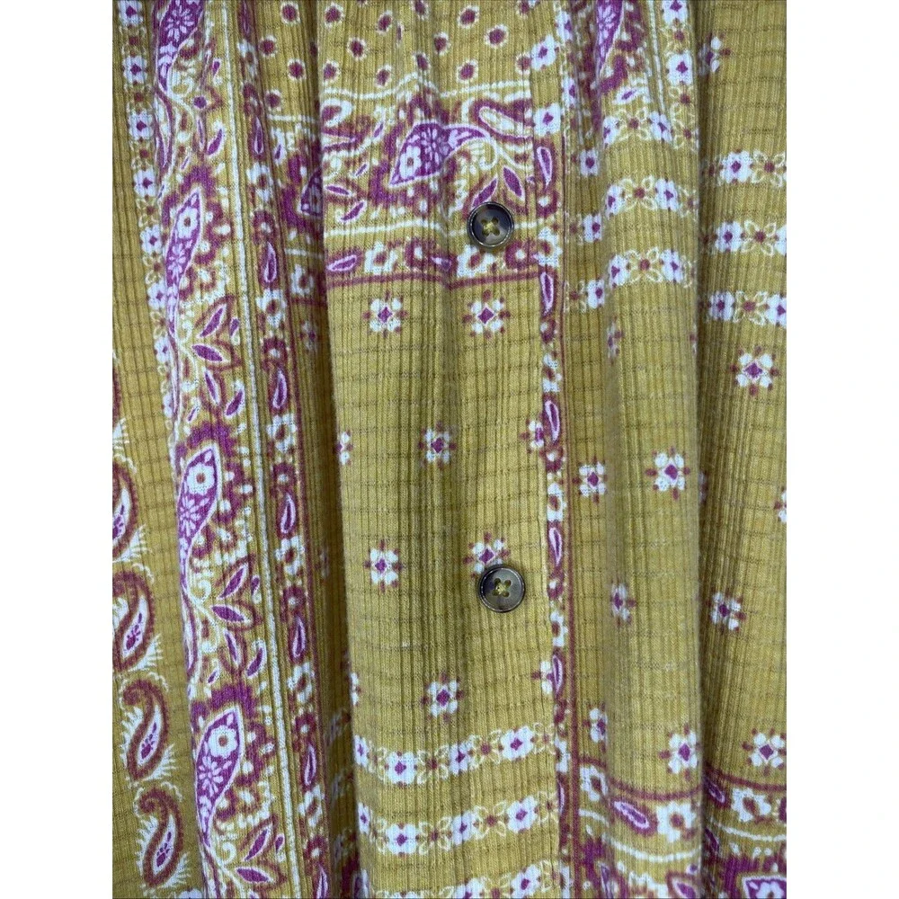 Como Blu Mustard Boho Peasant Blouse L Paisley Print Button Front Drawstring - Picture 3 of 8